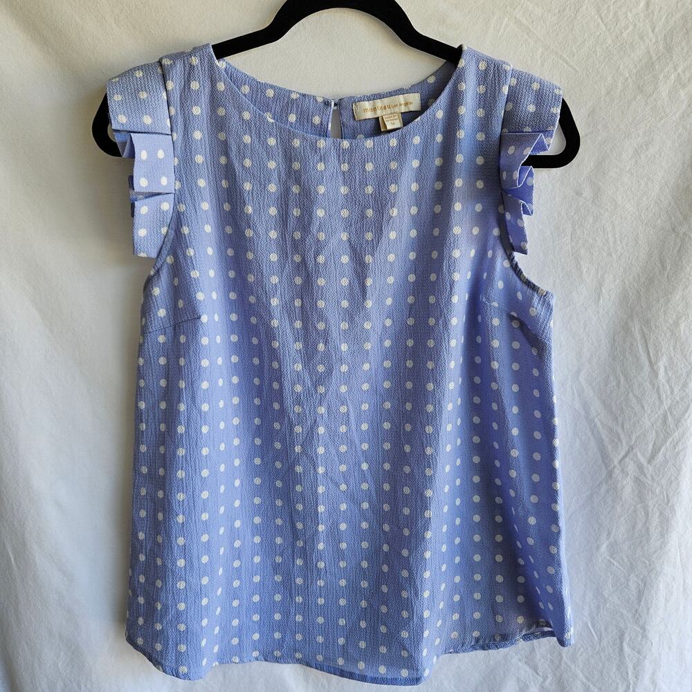 Monteau Los Angeles Womens Polka Dot Flutter Sleeve Blouse Purple Size M